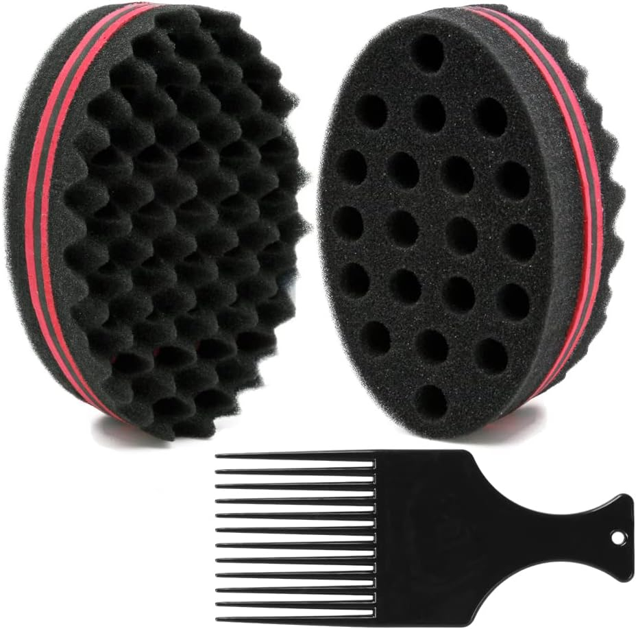 BEWAVE Big Holes Barber Hair Brush Sponge Dreads Locking Twist Afro Curl Coil Wave Hair Care Tool (2 Count)