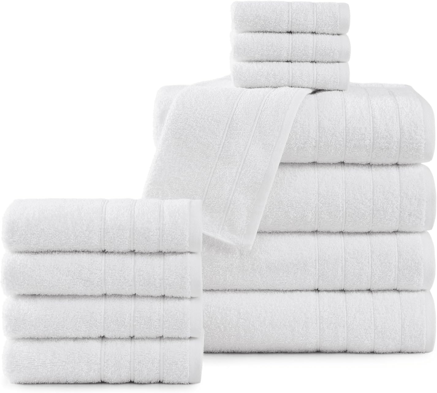 Casa Platino Solid Print Cotton Towel Set, White, 12 Count