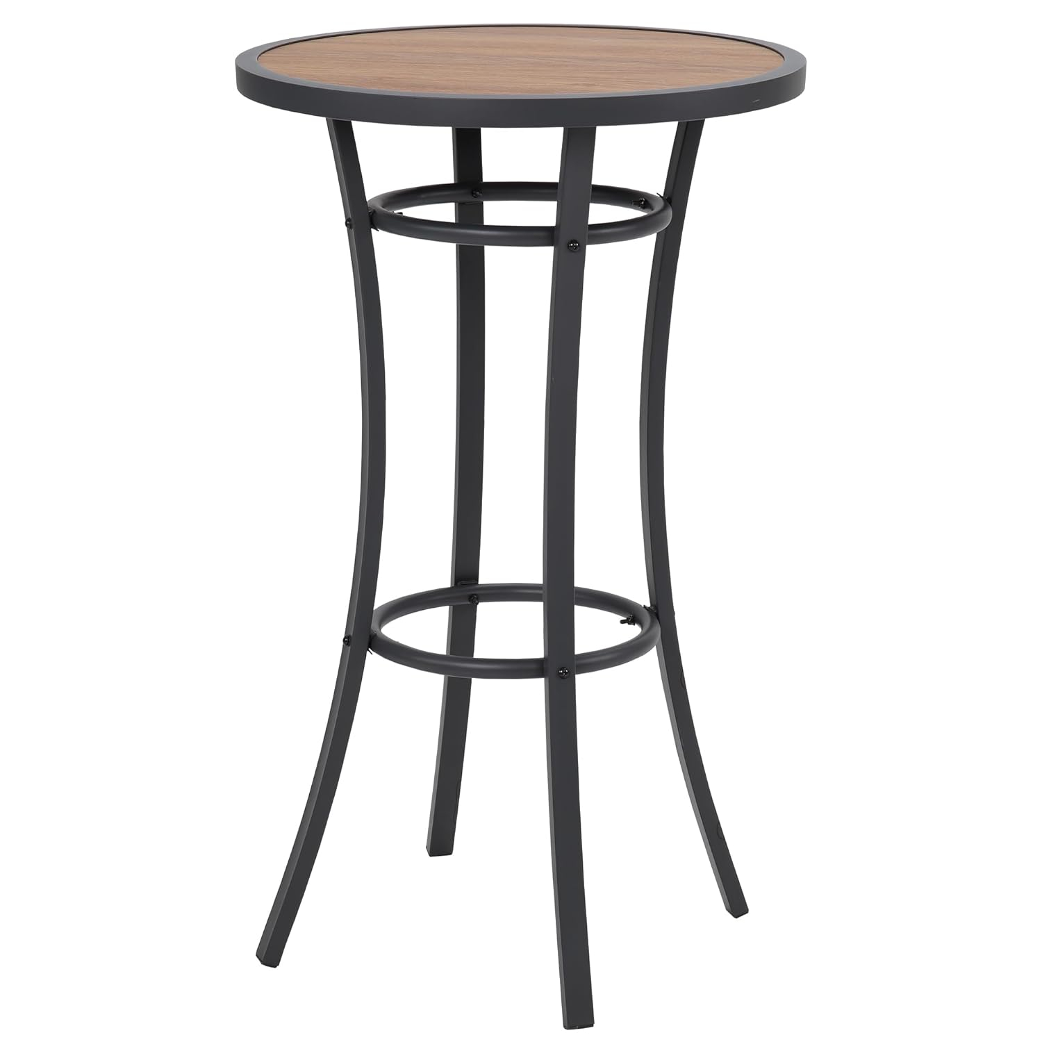 40 in. Outdoor Bar Height Bistro Table with Wood-Like Tabletop and Metal Frame-Weather-Resistant Patio Pub Table