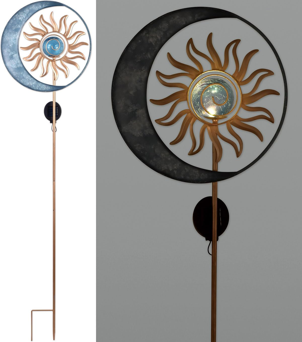 Blue Moon and Gold Sun Solar Garden Stake with Sensor, 53.5-Inch