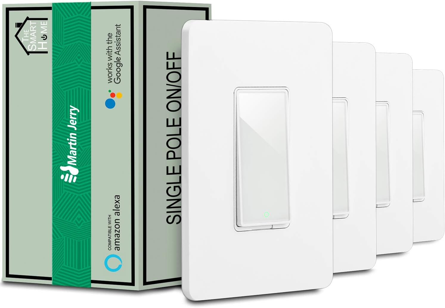 Smart Switch by MartinJerry | Works with Alexa, Smart Home Devices Works with Google Home, No Hub Required, Easy Installation, Single Pole (4 Pack)