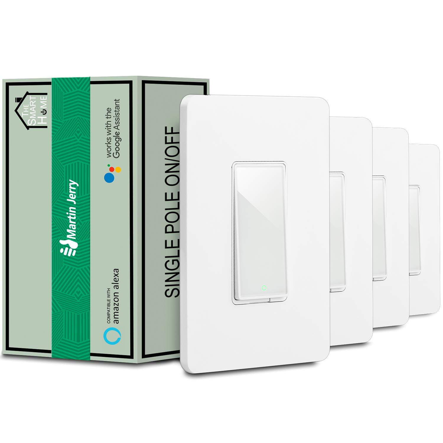 Smart Switch by MartinJerry | Works with Alexa, Smart Home Devices Works with Google Home, No Hub Required, Easy Installation, Single Pole (4 Pack)