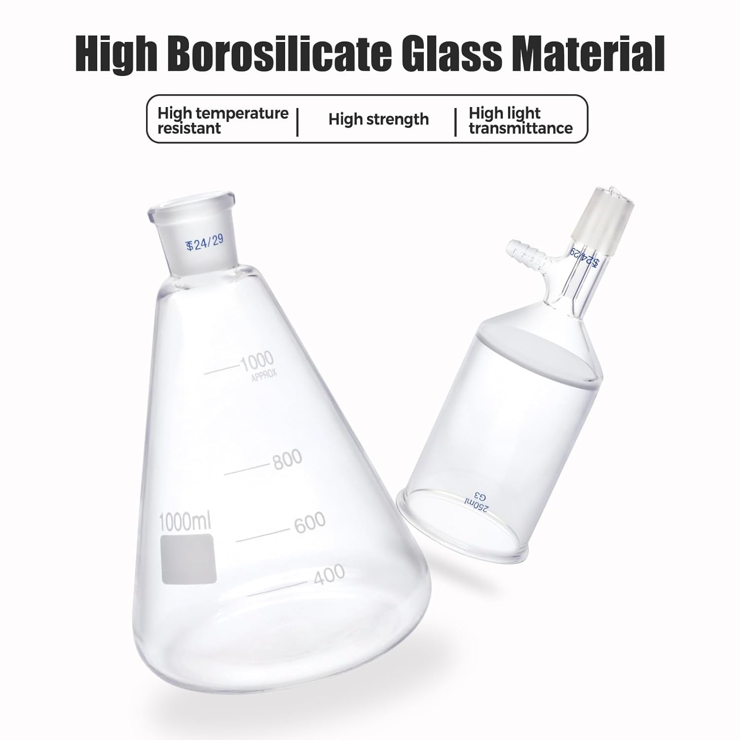 Buchner Funnel Filtering Kit with 1000 ml Filter Bottle and 250 ml Buchner Funnel, G3 Borosilicate Glass Lab Vacuum Filtration Distillation Apparatus Filter Flask Set