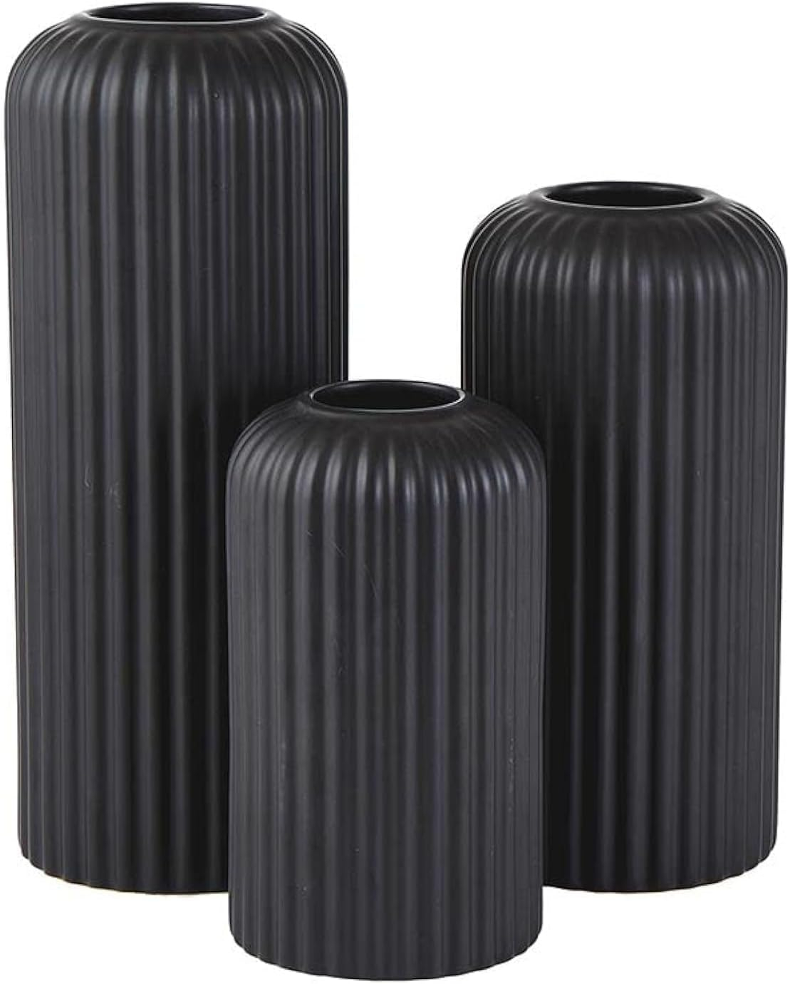 47th & Main Modern Flower Vases | Lined Ceramic Vases for Home Décor, Set of 3, Black