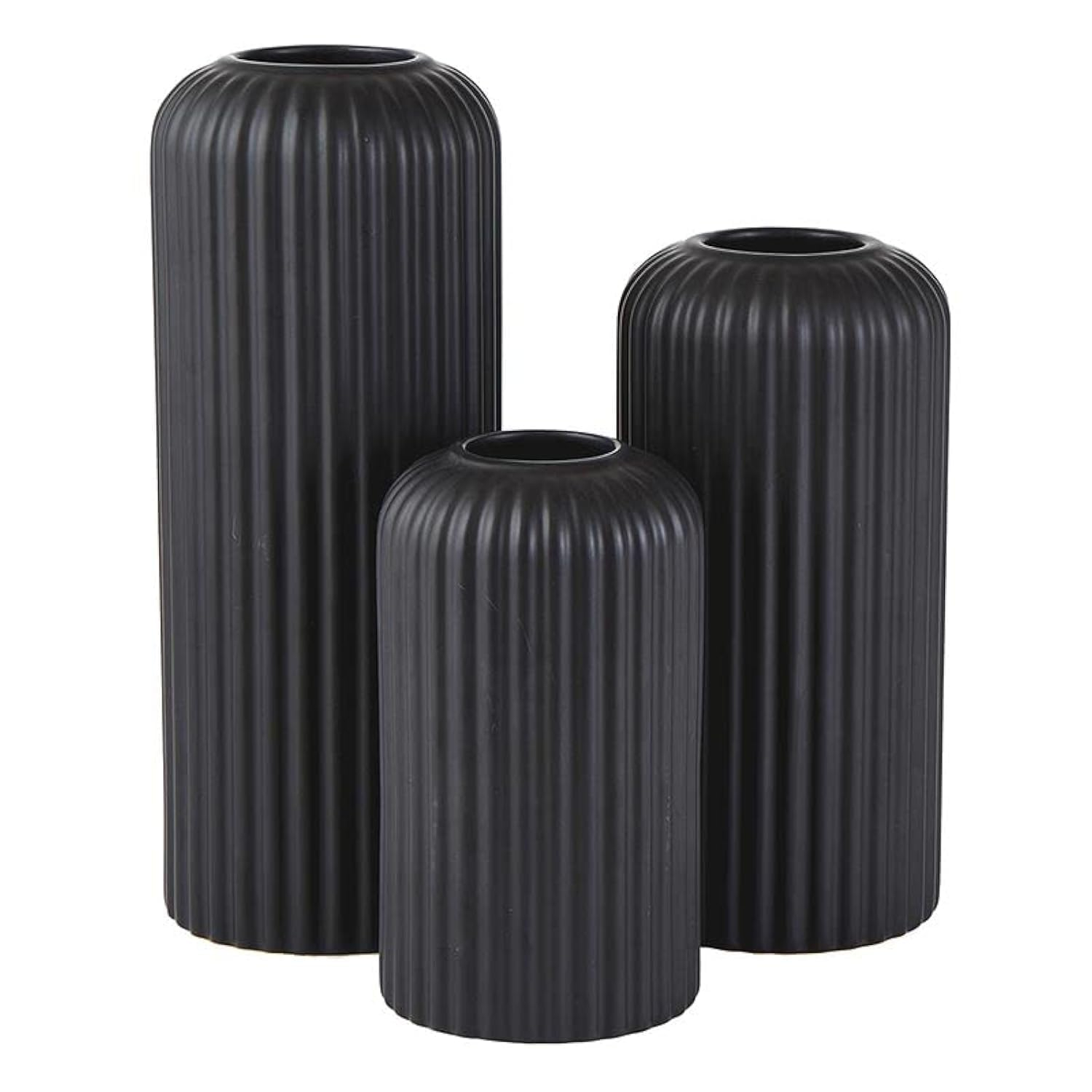 47th & Main Modern Flower Vases | Lined Ceramic Vases for Home Décor, Set of 3, Black