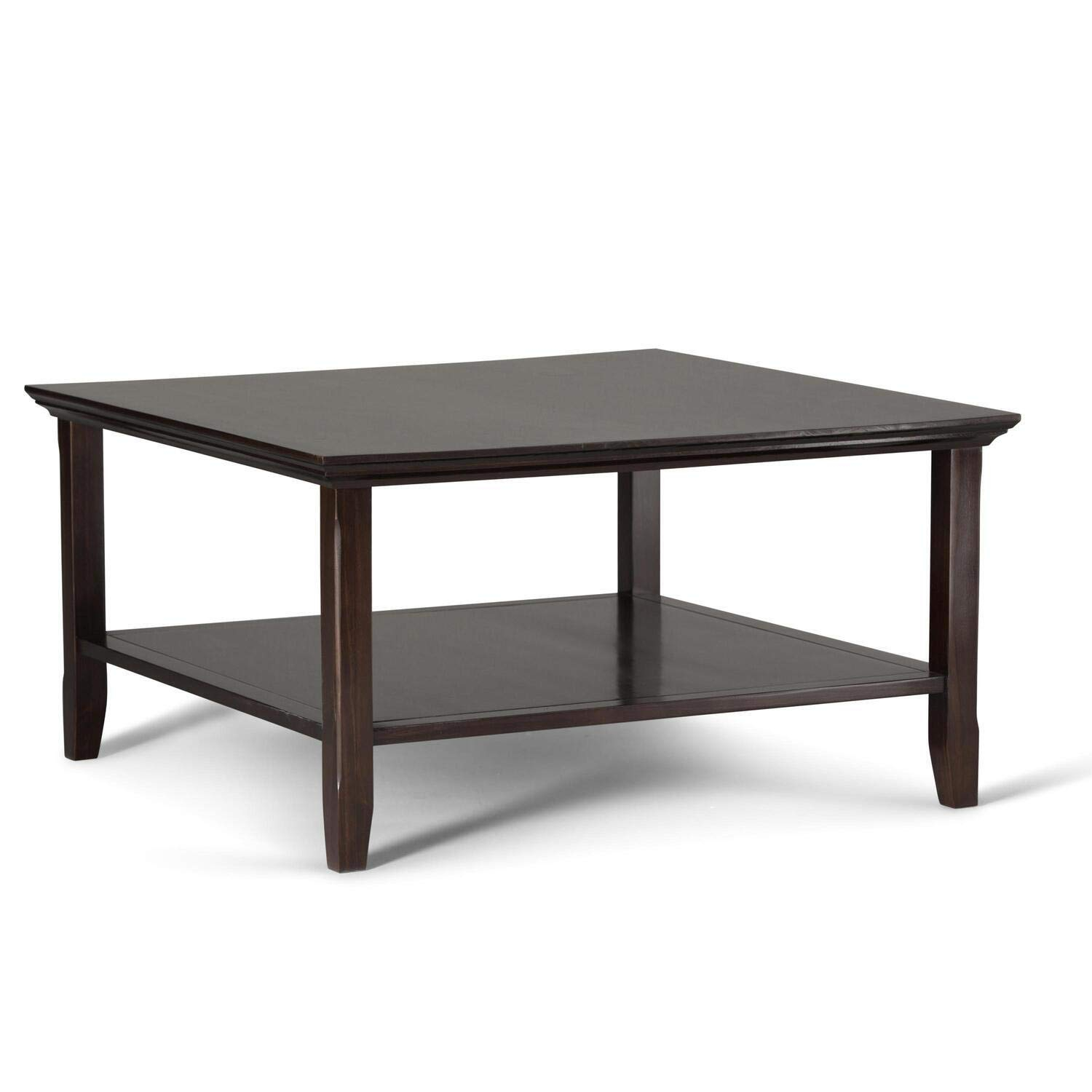 SIMPLIHOME Acadian SOLID WOOD 36 inch Wide Square Transitional Coffee Table in Brunette Brown, for the Living Room and Family Room