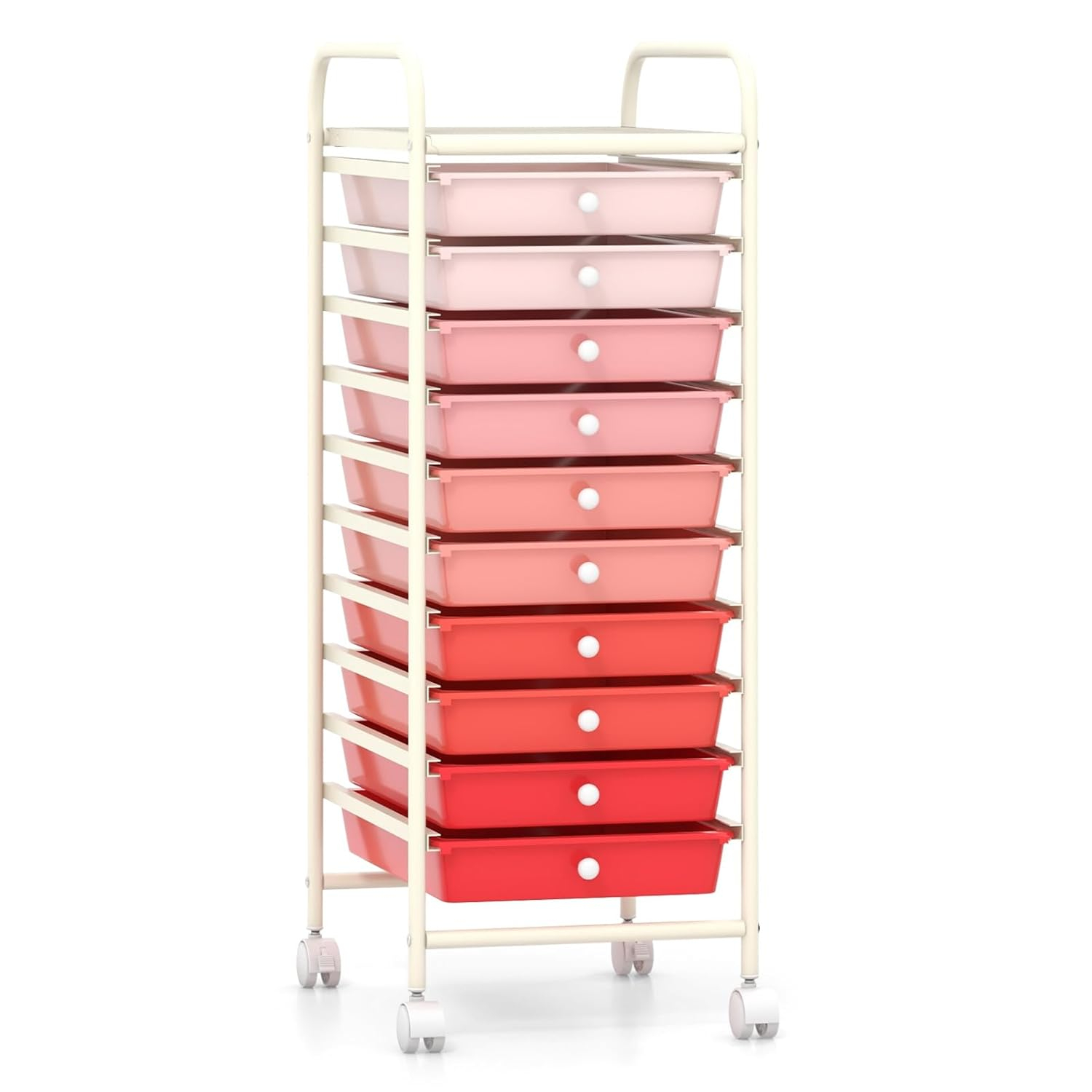 Giantex 10-Drawer Storage Cart w/Universal Wheel, Rolling Cart w/Handle, Home Organizer Storage Unit w/Removable Drawers, Trolley Utility Cart for Kitchen Makeup Living Room Office Play Room
