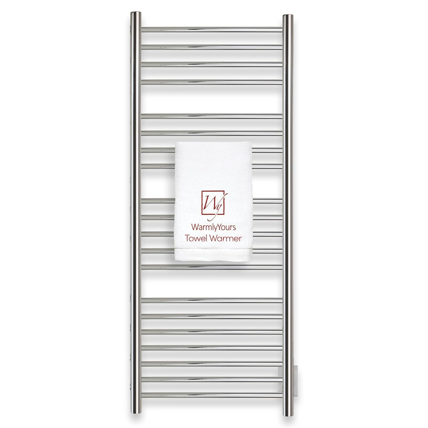 Heated Towel Rack, 20-Bar Wall Mounted Towel Warmer Polished Stainless Steel for Luxury Spa-Like Comfort in Your Bathroom, Electric Hardwired 190 W (WarmlyYours Bellagio)