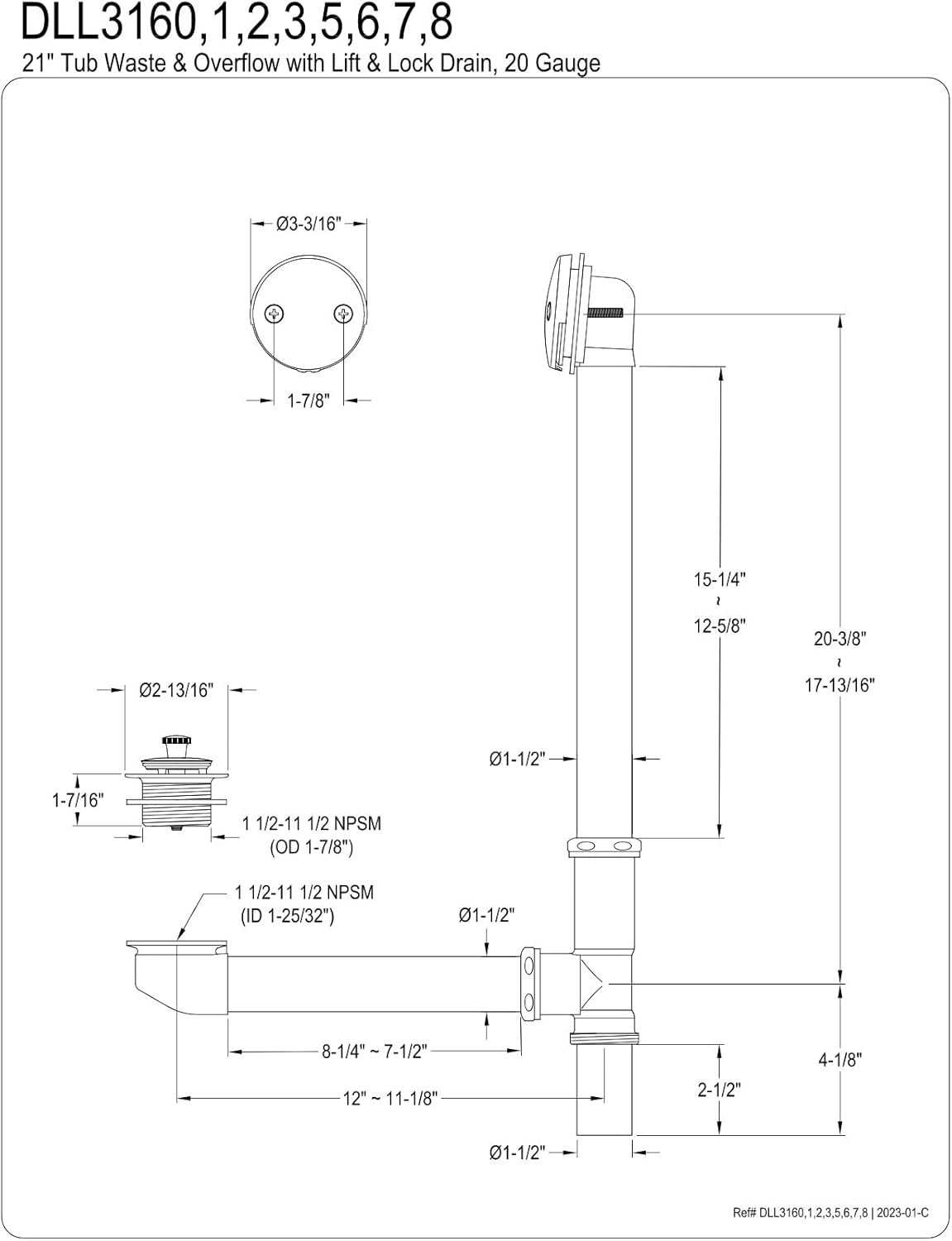 Kingston Brass DLL3162 Made to Match Tub Waste and Overflow, Polished Brass 20 x 12 x 3.19