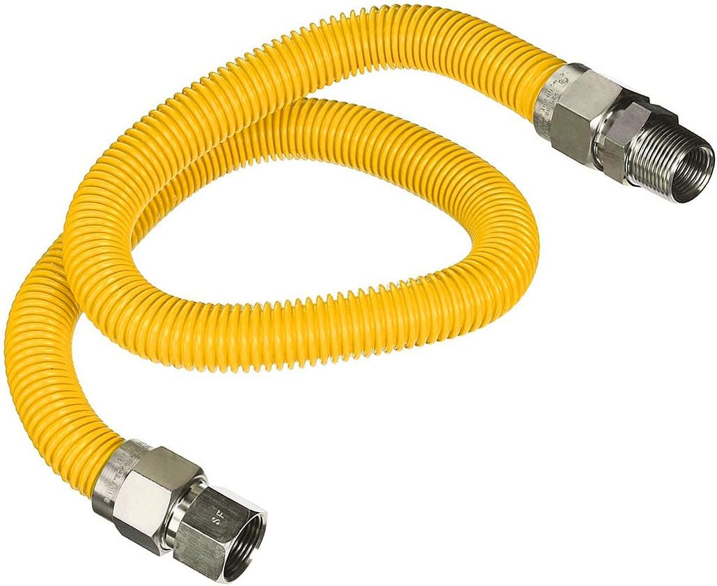 Gas Connector 24 inch Yellow Coated Stainless Steel, 5/8” OD Flexible Gas Hose Connector for Gas Range, Furnace, Stove with 3/4” FIP x 3/4" MIP Stainless Steel Fittings, 24” Gas Appliance Supply Line