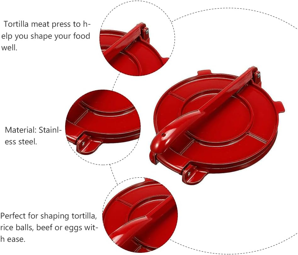 Red Stainless Steel 7.87 Inch Tortilla Press with Non-Stick Surface