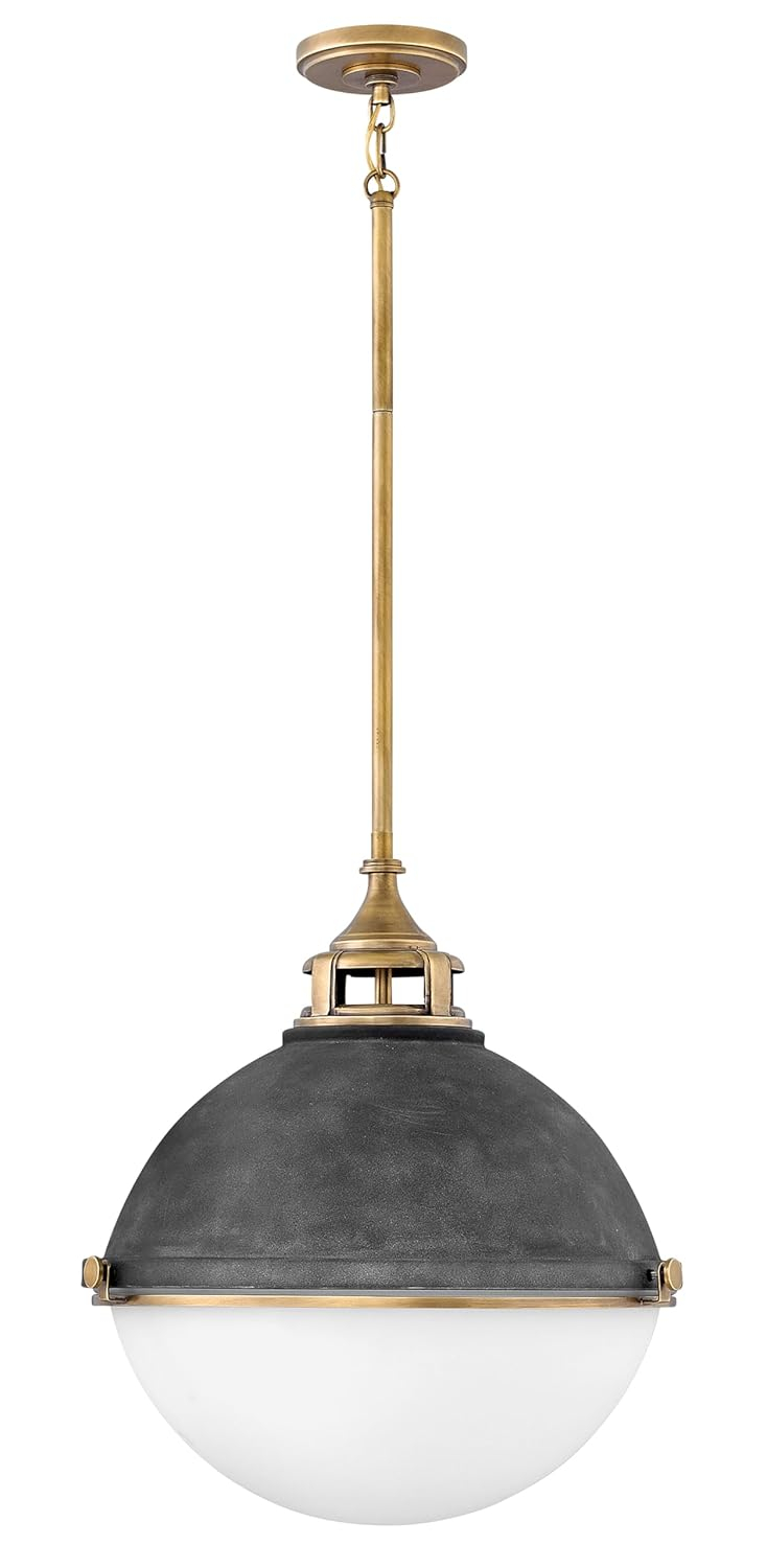Fletcher 18-Inch Aged Zinc Pendant Light with Etched Opal Glass