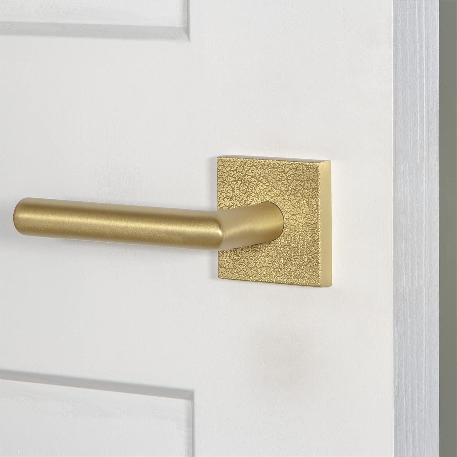 Satin Brass Square Modern Lever Handle with Concealed Screws