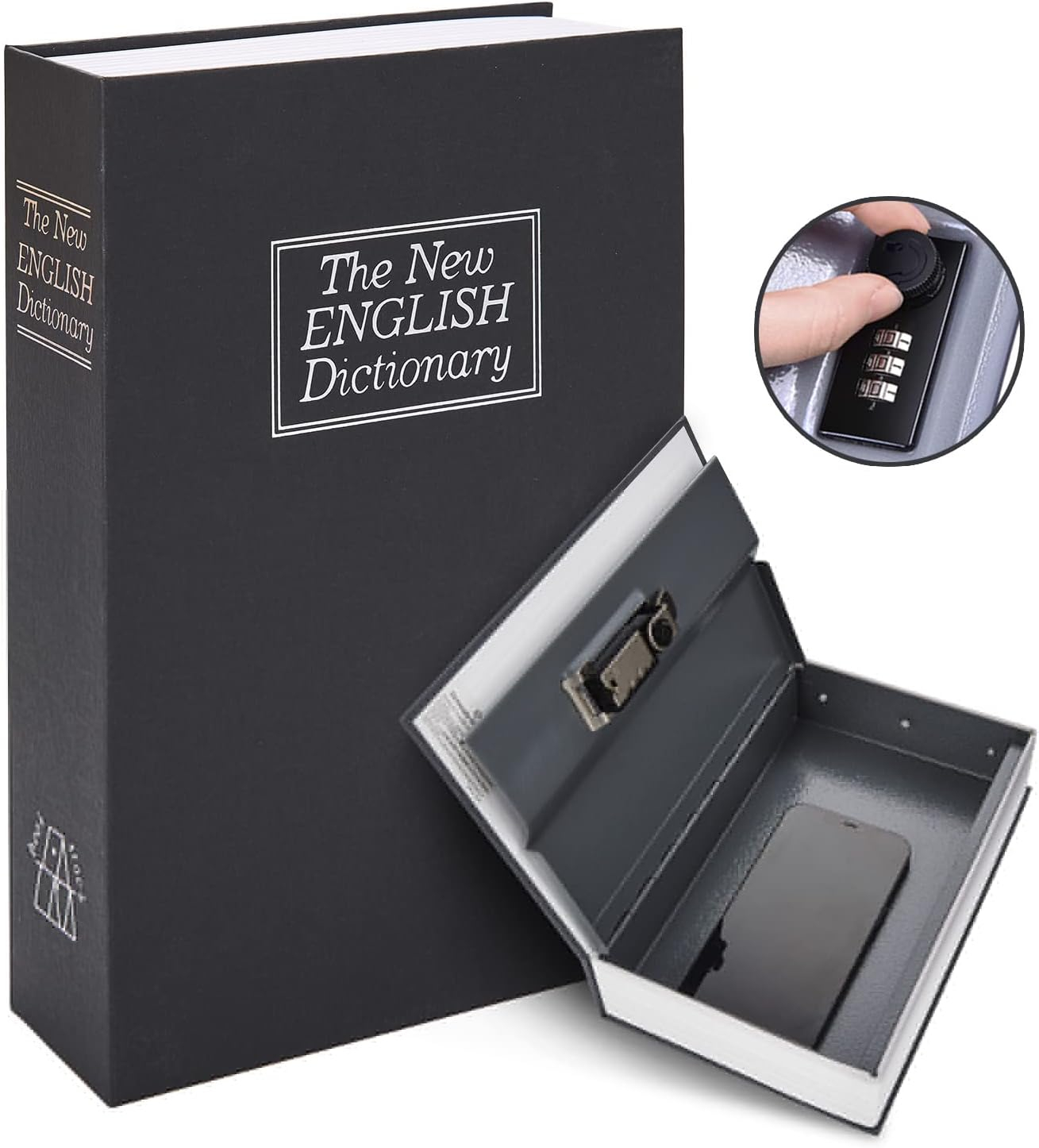Book Safe Box with Combination Lock, Ohuhu Upgrade Dictionary Diversion Safe Secret Hidden Box for Home Office, Portable Safe Box for Money Cash Jewelry