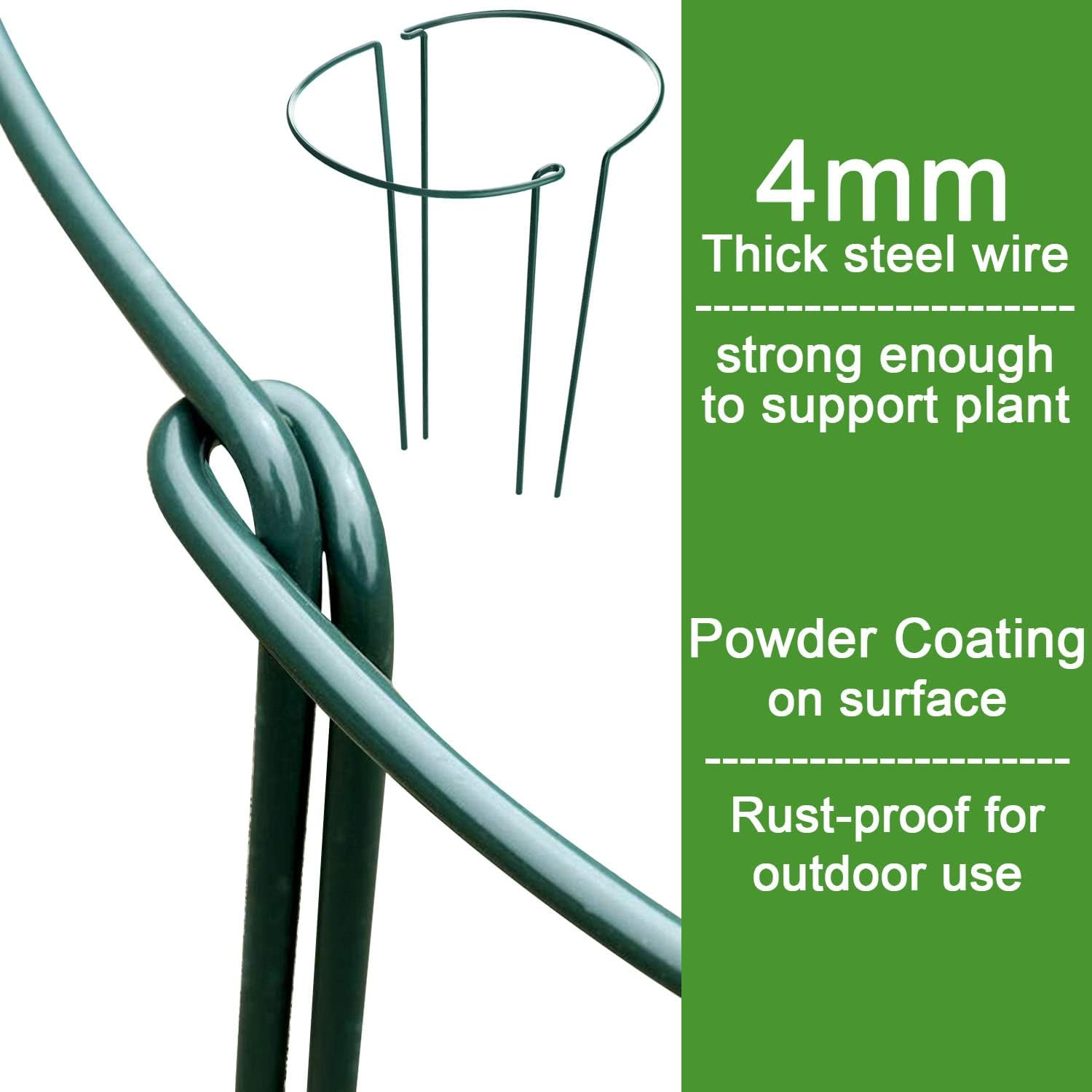HiGift 12 Pack Plant Stakes for Indoor Plants, Metal Garden Peony Support Cages, Outdoor Plant Supports Ring Prop, Large Plant Stake for Hydrangea,Rose,Flower,Vine,Potted Plants (10" W x 15.8" H) C21
