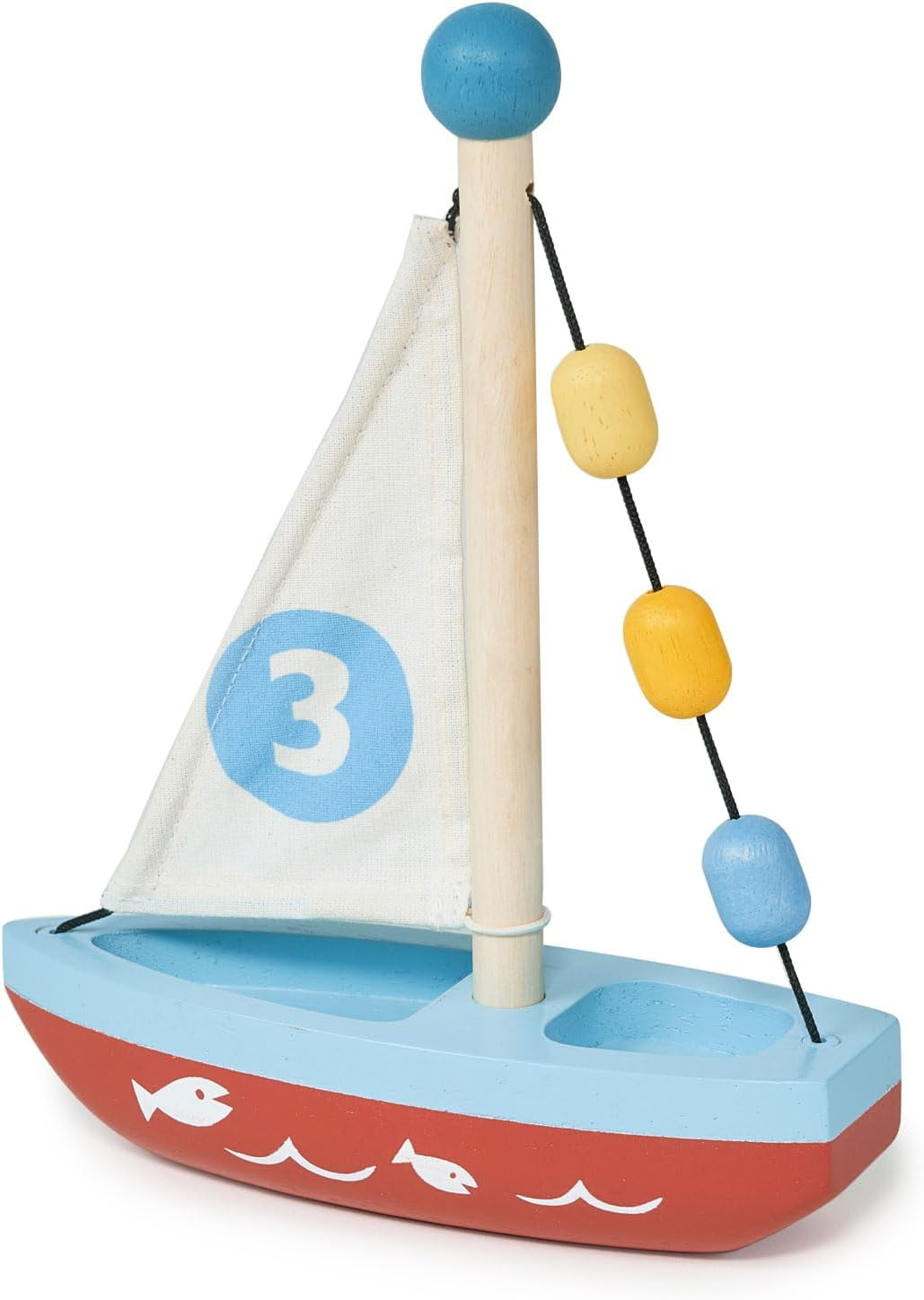 Mentari Toys - Wooden Sailaway Boat - Educational Wooden Sailing Boat Play Set with 3 Colorful Beads - Imaginative Play and Fine Motor Skills, Ship Toy Set for Boys and Girls - Age 18m+