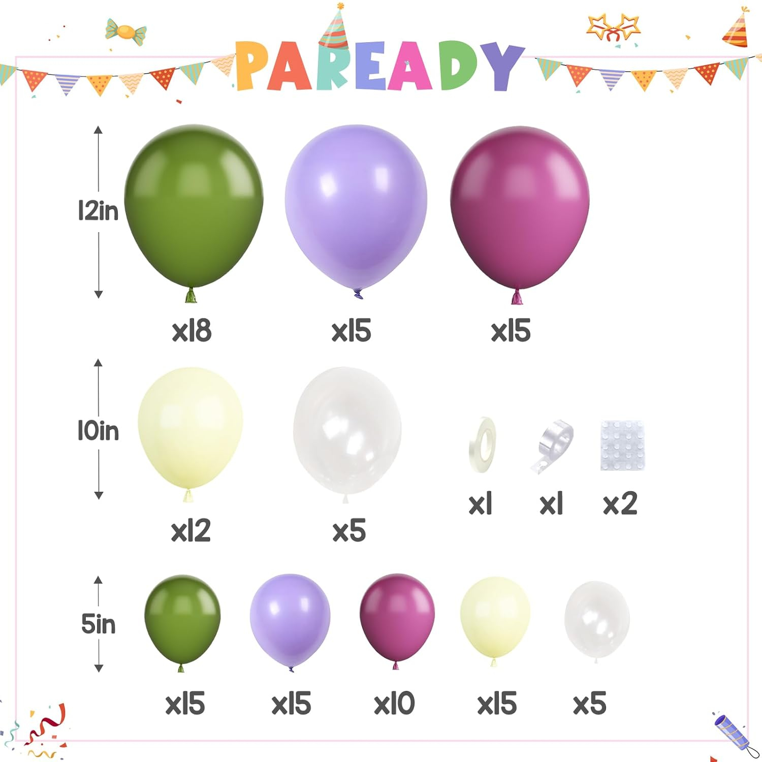 Paready Green Pink Balloons Garland Arch Kit, 125Pcs Retro Peach Pink Green Balloons Arch, Macaron Purple Yellow Balloon for Flower Theme Wedding Bridal Shower Birthday Baby Shower Party Decoration