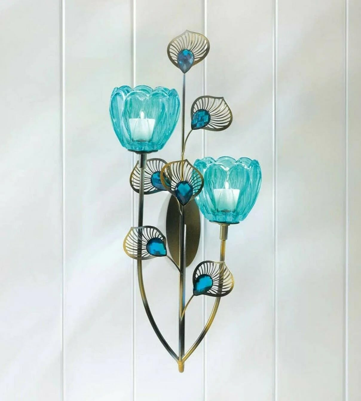 Home Decorative Peacock Bloom Candle Sconce - Double