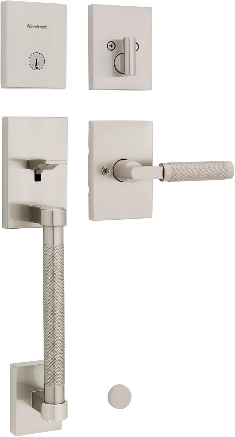 Kwikset Prava Front Door Lock Handle and Deadbolt Set, Entry Handleset Exterior with Interior Reversible Lever, Satin Nickel, Pick Resistant SmartKey Rekey Deadbolt Security, with Microban Protection