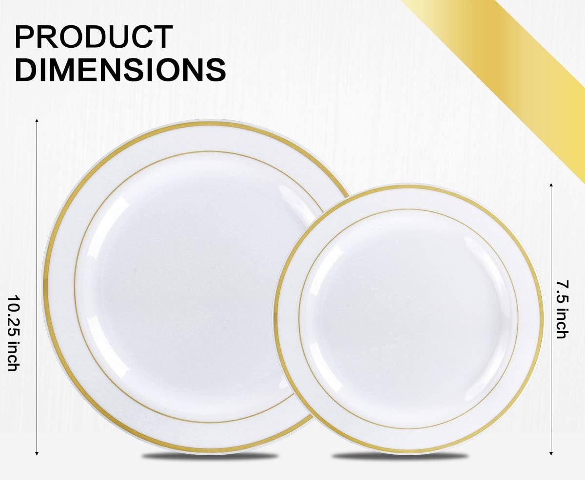 Akmi 350 Piece Gold Plastic Dinnerware Set with Linen Napkins