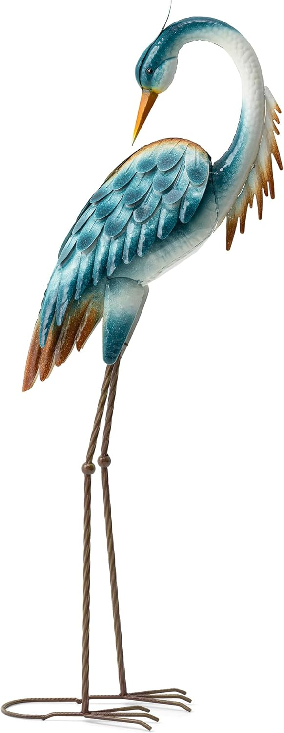 Glitzhome 38.5"H Metal Standing Crane Garden Statue with Stakes (KD) Metal Thickness: 0.35mm