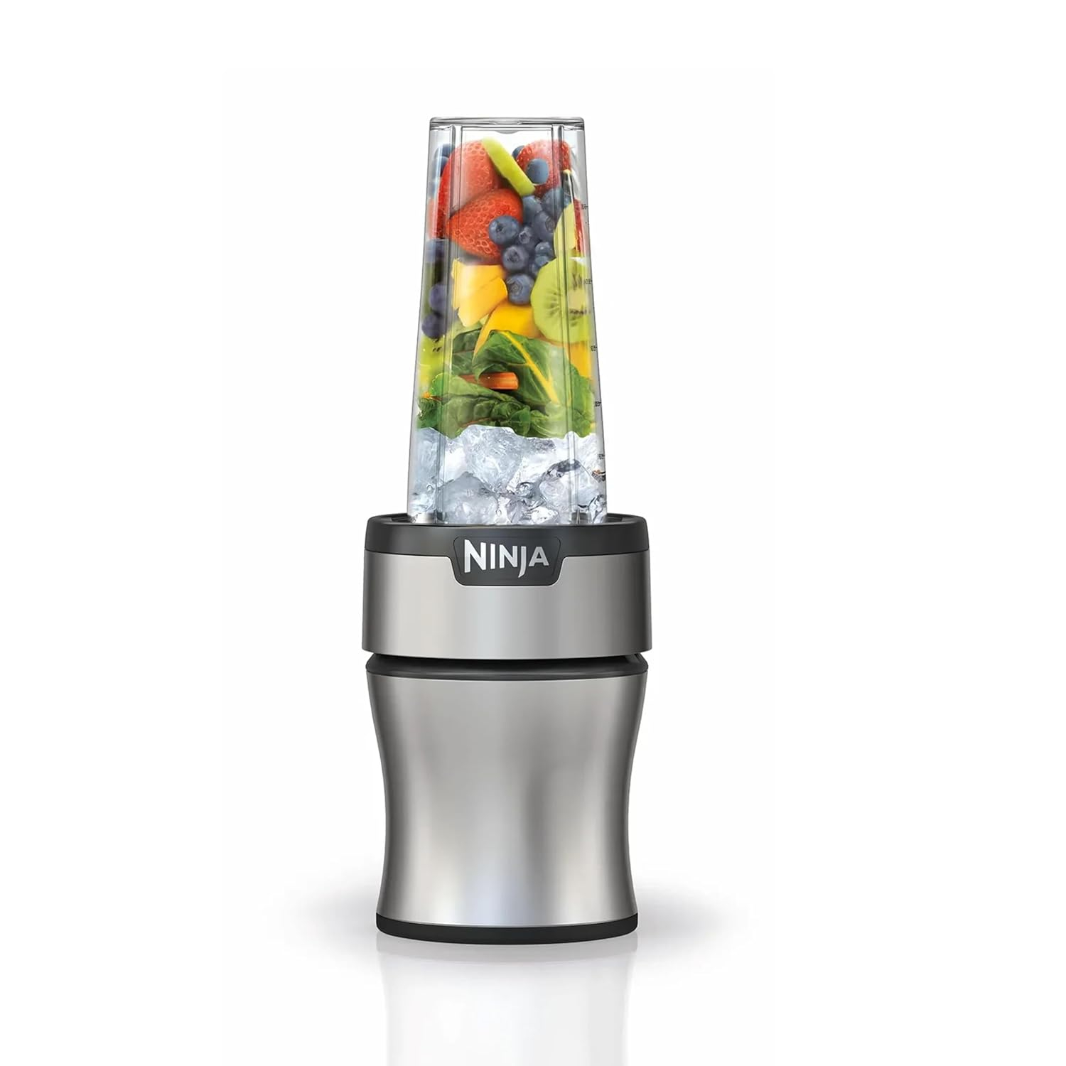 Ninja BN301 Nutri-Blender Plus Compact Personal Blender, 900-Peak-Watt Motor, Frozen Drinks, Smoothies, Sauces & More, (3) 20 oz. To-Go Cups, (2) Spout-Lids (1) Storage-Lid, Dishwasher Safe, Silver