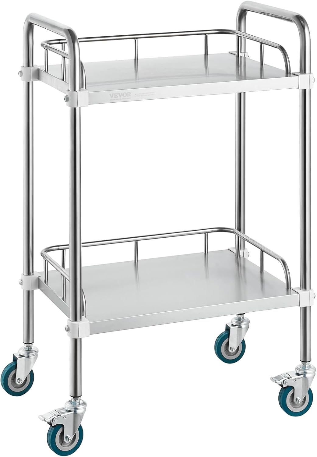 VEVOR Lab Rolling Cart, 2-Shelf Stainless Steel Rolling Cart, Lab Serving Cart with Swivel Casters, Dental Utility Cart for Clinic, Lab, Hospital, Salon, 15.16"x21.57"x34.06"