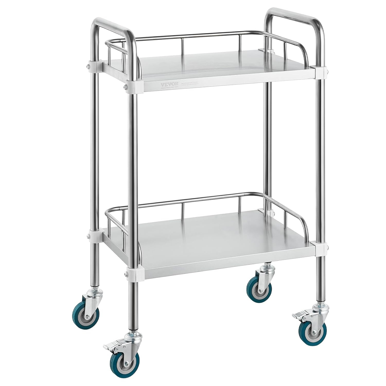 VEVOR Lab Rolling Cart, 2-Shelf Stainless Steel Rolling Cart, Lab Serving Cart with Swivel Casters, Dental Utility Cart for Clinic, Lab, Hospital, Salon, 15.16"x21.57"x34.06"