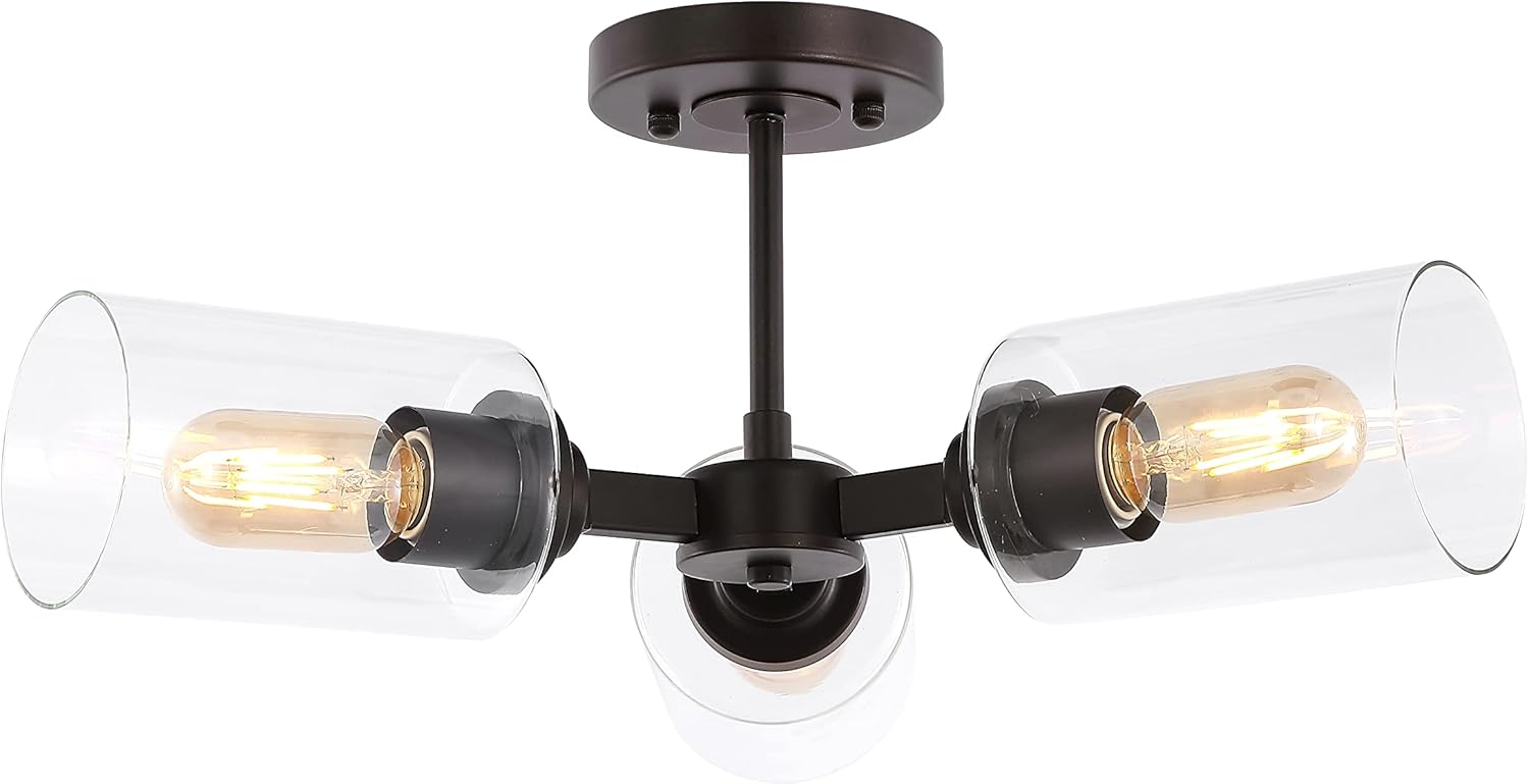 JONATHAN  Y Jaymes 20" Iron Cylinder Industrial Transitional 1 -Light 20.0-in Oil rubbed Bronze Semi Flush Mount Light