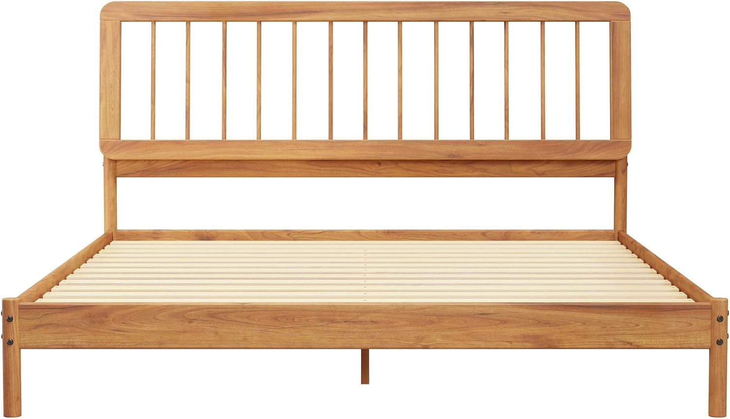 Walker Edison Mid-Century Modern Slatted Solid Wood King Bedframe, Caramel