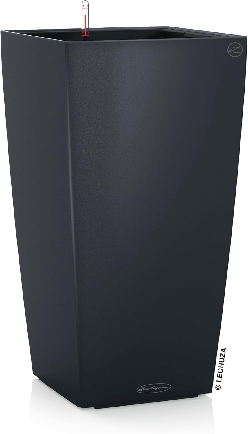 Lechuza USA 22” Gray Cubico Outdoor Planter with Water Reservoir