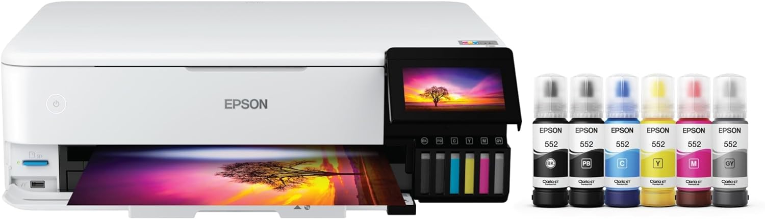 Epson EcoTank Photo ET-8550 Wireless Wide-Format Color All-in-One Supertank Printer with Scanner, Copier, Ethernet