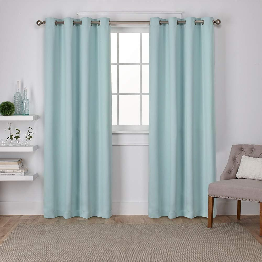 Exclusive Home Sateen Twill Woven Room Darkening Blackout Grommet Top Curtain Panel Pair, 52"x96", Seafoam