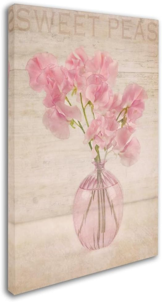 Pink Sweet Peas Floral Art Print on Canvas