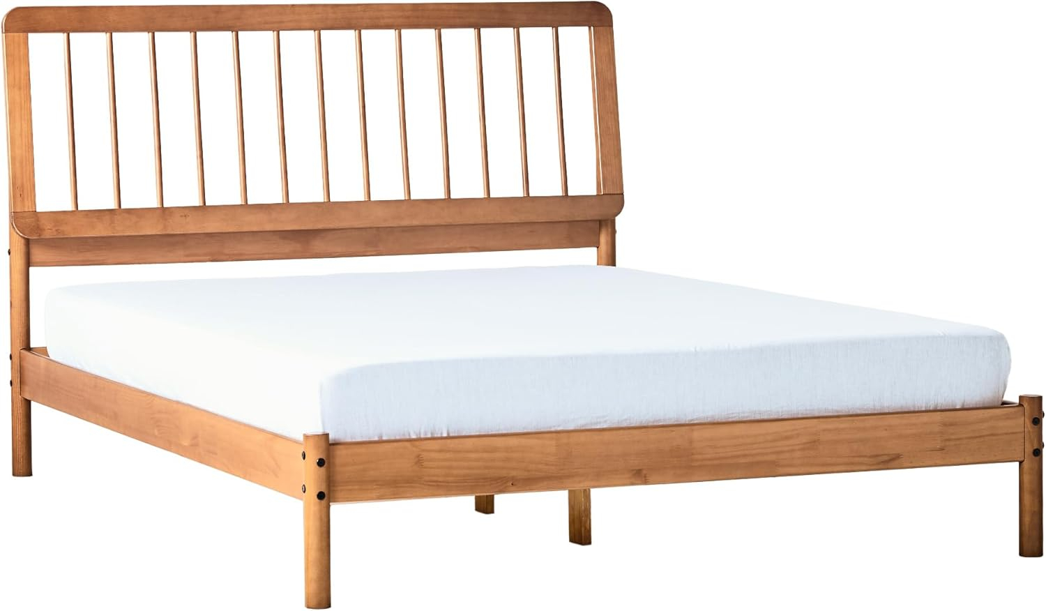 Walker Edison Mid-Century Modern Slatted Solid Wood Queen Bedframe, Caramel