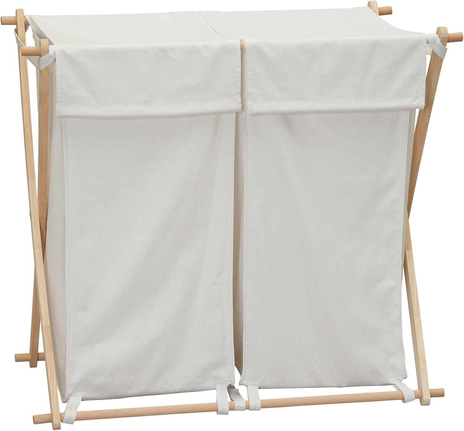 Household Essentials X-Frame Wood Laundry Hamper, Folding Wood Frame with Washable Poly-Cotton Bag