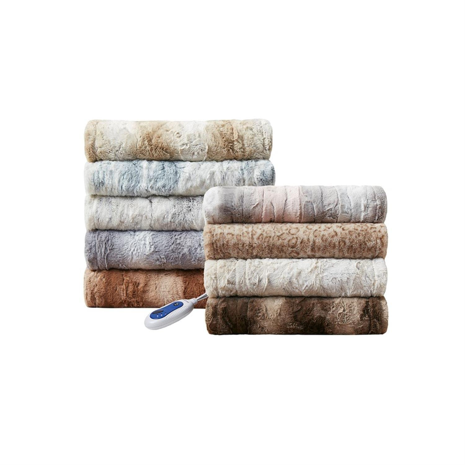 Beautyrest Zuri Reversible Faux Fur to Mink Electric Blanket, Auto Shut Off, Virtually Zero EMF, Multi Heat Setting, UL Certified, Machine Washable, Leopard Throw 50x70