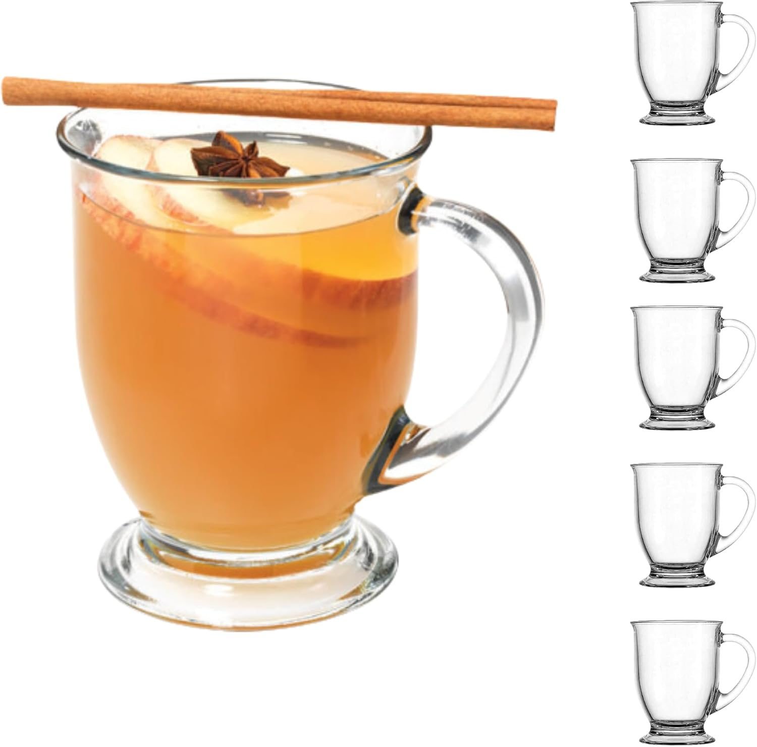 Anchor Hocking Café Glass Coffee Mugs, 16 oz, Set of 6