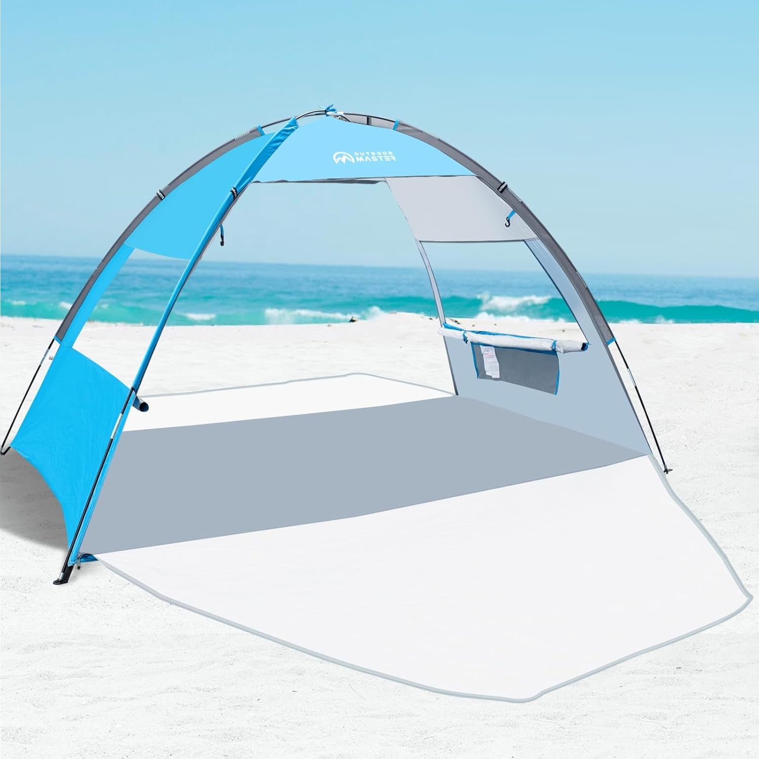 OutdoorMaster Beach Tent Sun Shelter with 2 Ventilated Doors, UPF50+ Easy Setup Beach Tent Canopy for 3 Person, Lightweight & Portable Family Beach Umbrellas for Sand with Carrying Bag - Blue