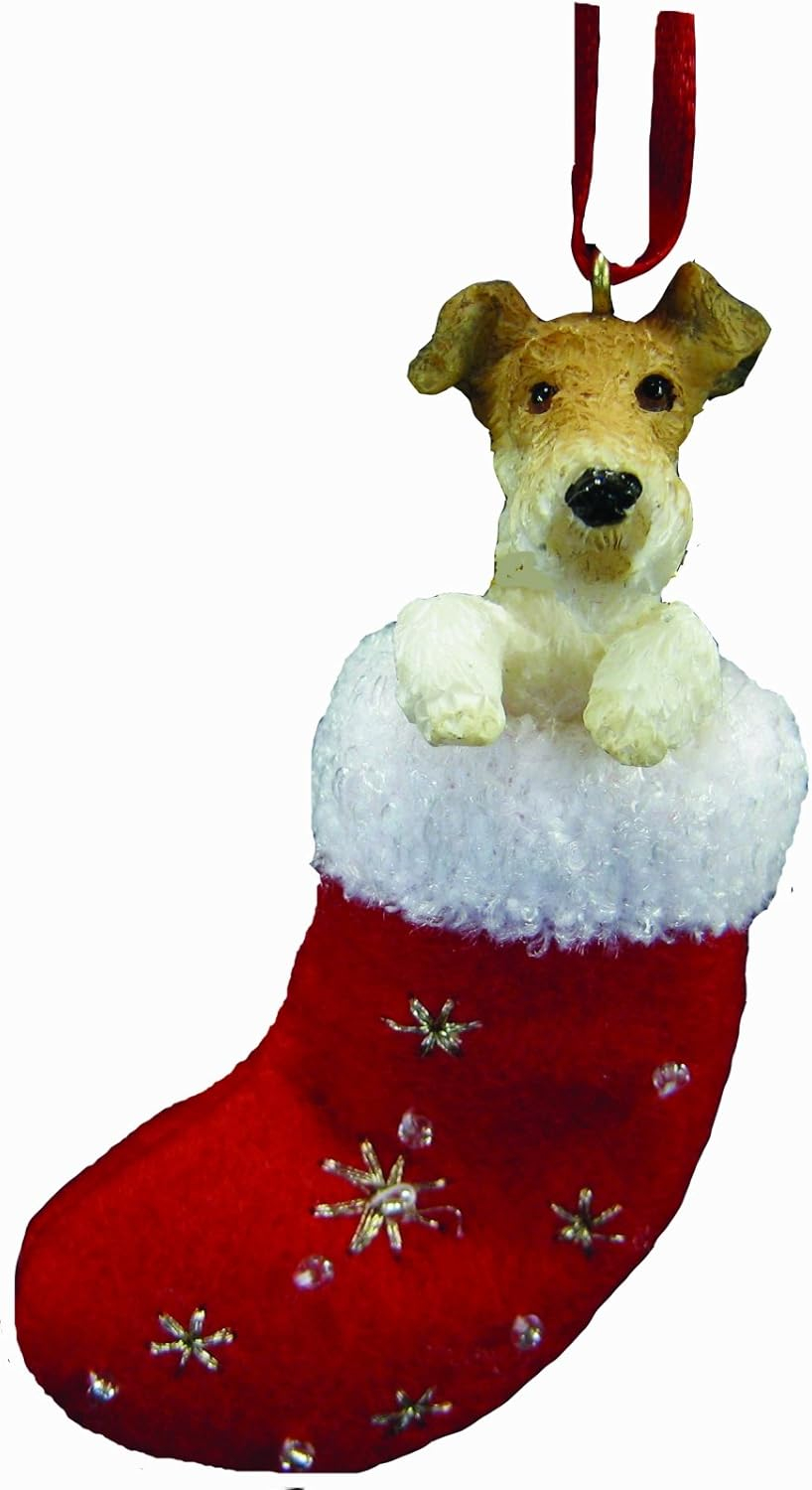Hand-Painted Wire Fox Terrier Christmas Stocking Ornament