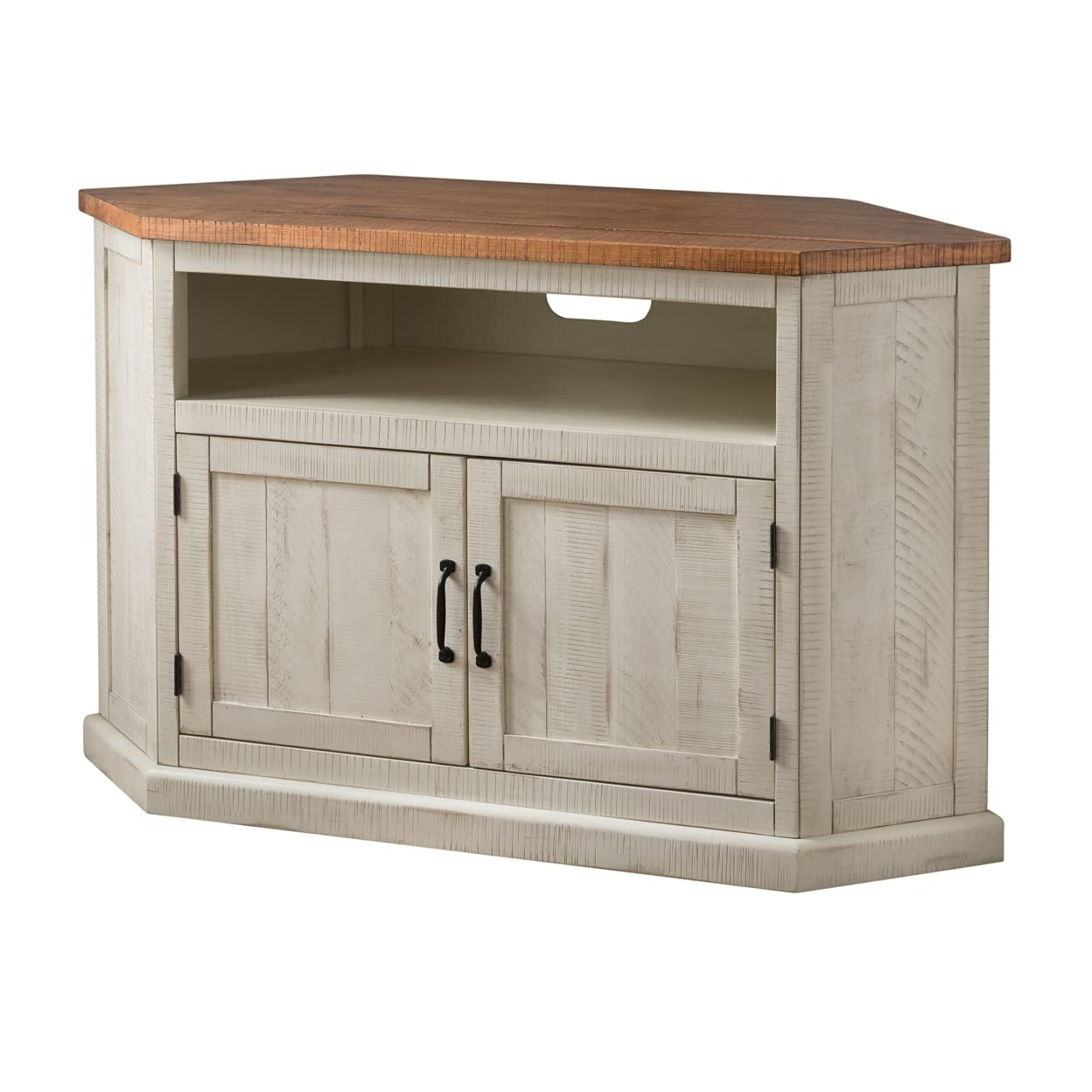 Martin Svensson Home Rustic Corner TV Stand for TVs up to 55", Antique White and Honey