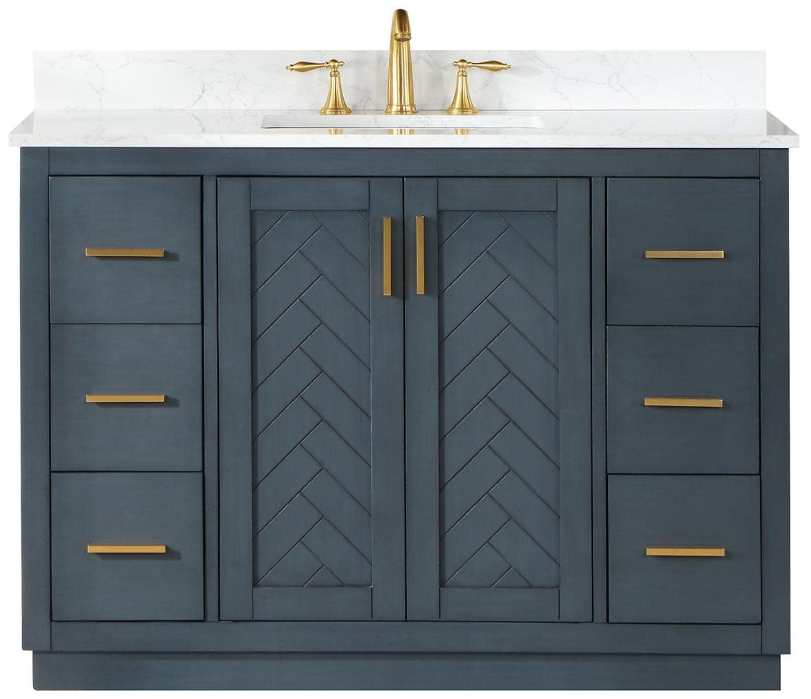 Gazsi 48" Single Bathroom Vanity Set in Charcoal Blue with Grain White Composite Stone Countertop without Mirror