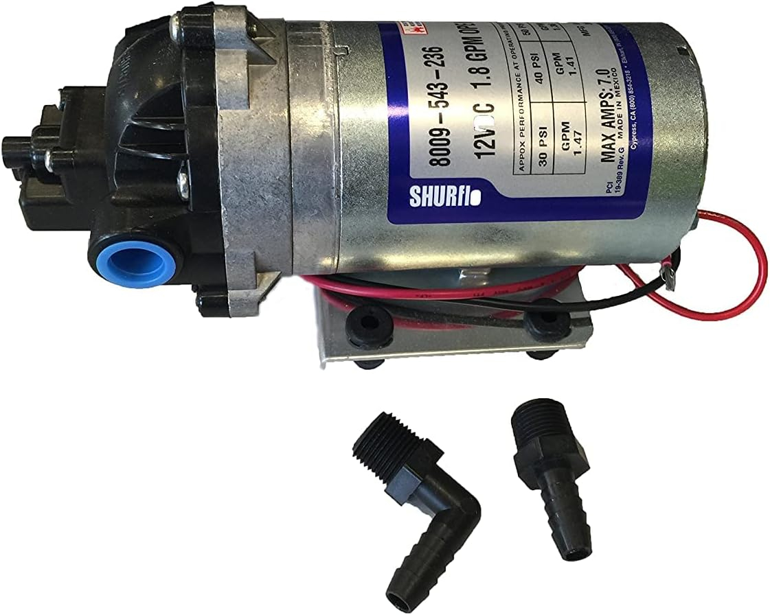Pentair SHURflo 8009-543-236 Auto-Demand 12V Spraying Diaphragm Pump, 1.8GPM, Viton Valves, Santoprene Diaphragm, 60PSI, 3/8" NPT-F Port, SIngle-Pack