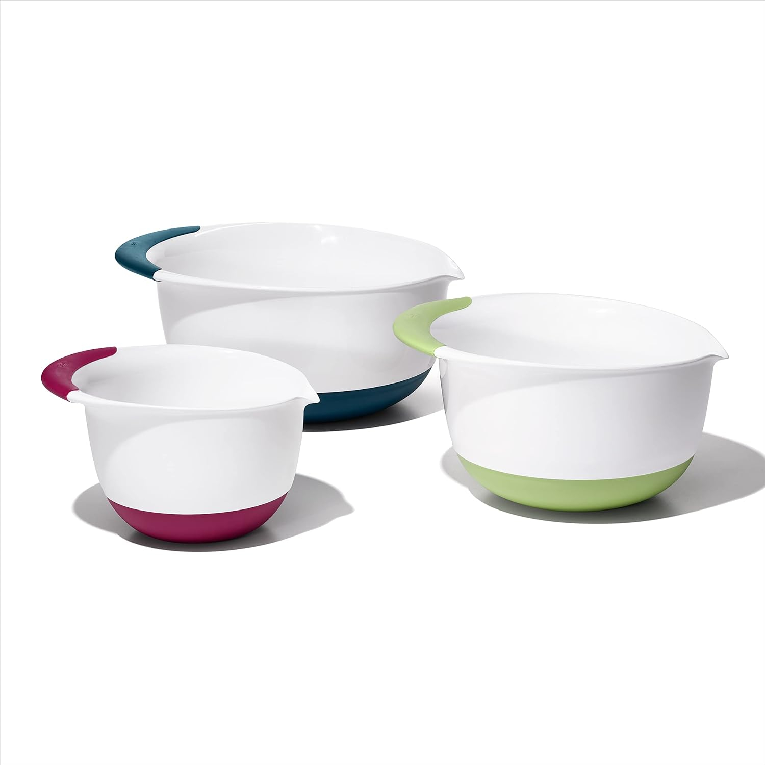 OXO Good Grips 3 Piece Nesting Mixing Bowl Set with Red, Green, and Blue Handles