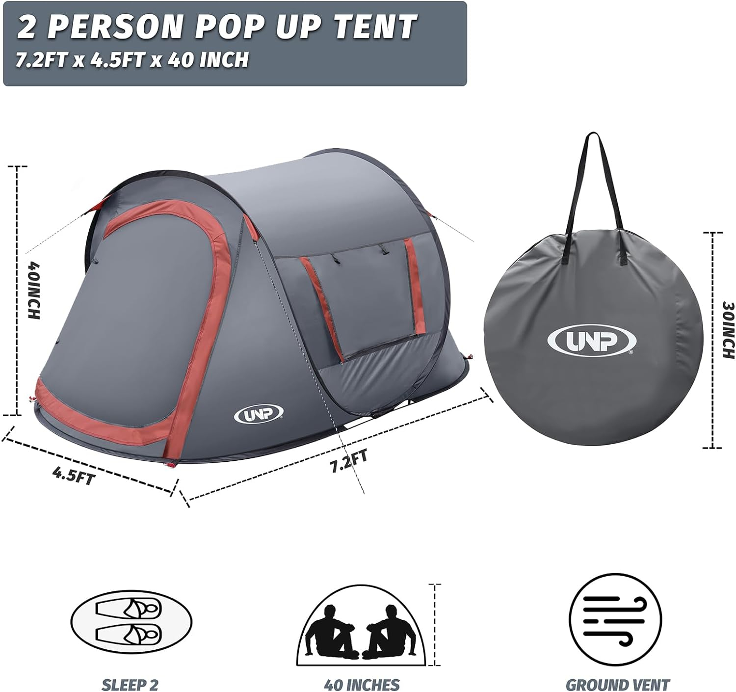 Pop-up Tent,2 Person Camping Tent,Instant Portable Beach Tent,Easy Pop Up Shade Tents 2 Doors for Camping Hiking & Traveling with Carrying Bag