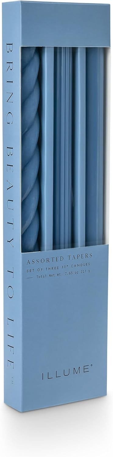 Assorted Blue Soy Taper Candles Set of Three