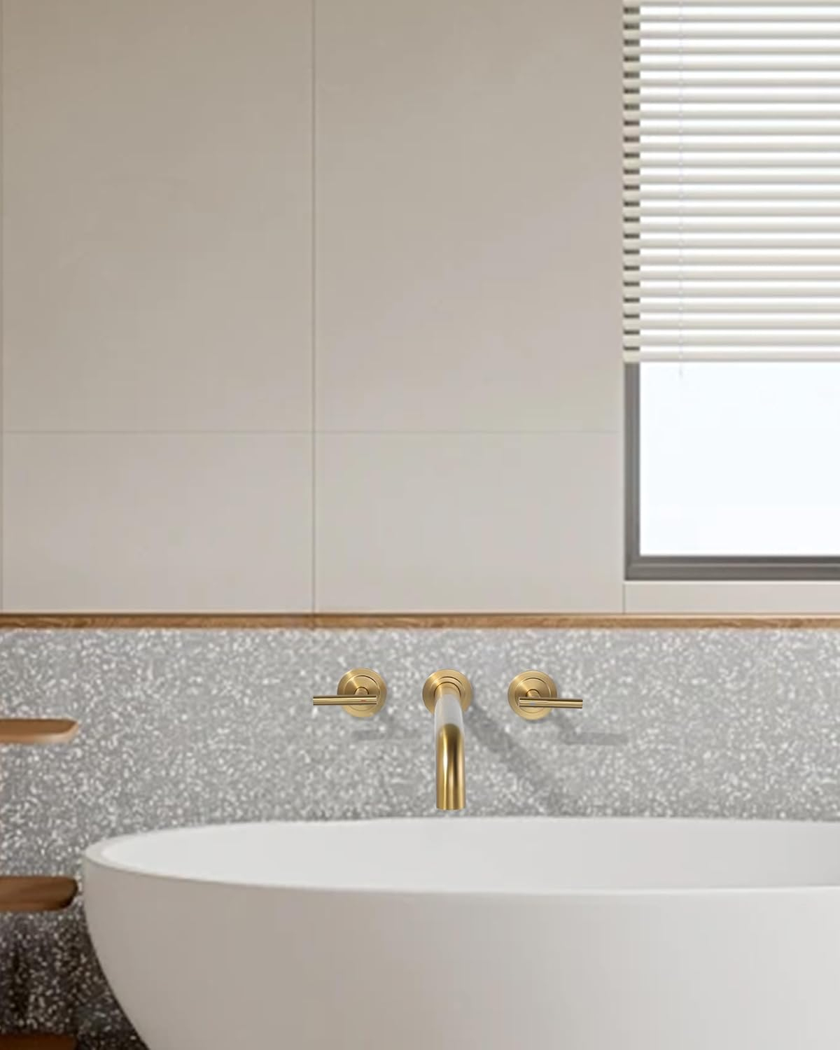 Double Handle Wall Mounted Bathroom Faucet in Solid Brass, Brused Gold