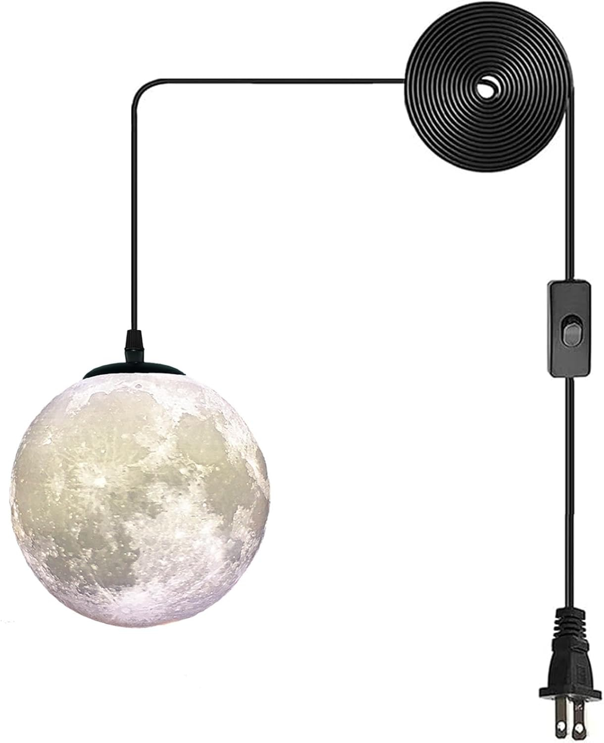 AECBUY Resin Moon Pendant Lamp Plug in Adjustable Cord, 3D Printing Hanging Ceiling Lighting Fixture, Pendant Light for Home, Office, Bars and Cafe, ddct210821B05