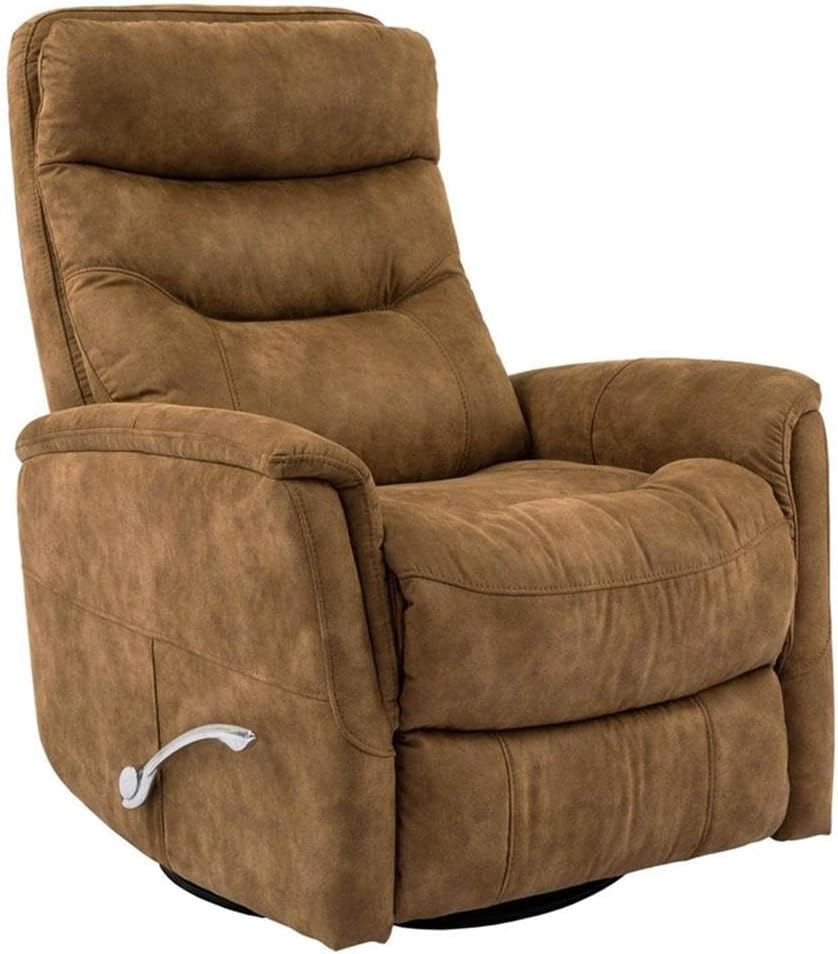 Traditional Brown Leather Swivel Recliner with Wood Accents
