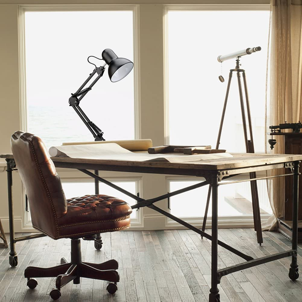 ShellKingdom Architect Task Lamp, Adjustable Swing Arm Desk Lamp with Clamp, Classic Desk Lamp for Home Office Reading (Black)